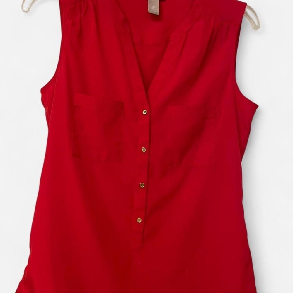 Banana Republic Red Sleeveless Top with Button Up Style - XS